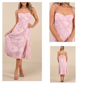 Lulu’s
Loveliest Looks Blush Pink Floral Jacquard Tie-Strap Midi Dress